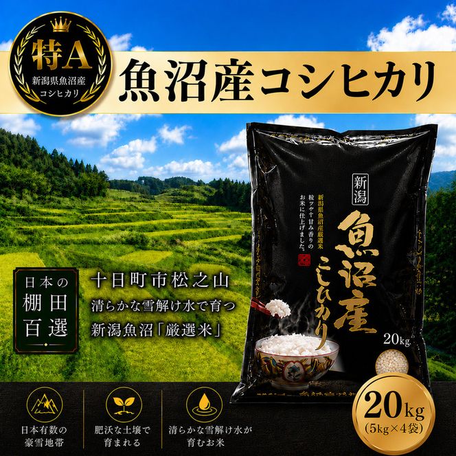 【令和7年産】【食味鑑定士厳選】日本棚田百選のお米　天空の里 魚沼産 こしひかり 20kg(5kg×4)