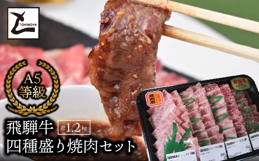 A5飛騨牛 四種盛り焼肉セット計1.2kg