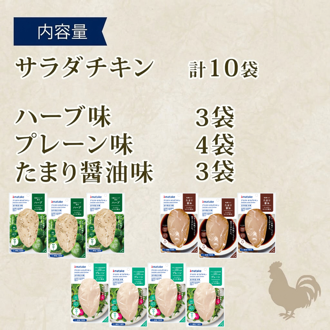 サラダチキン 3種食べ比べ (たまり醤油味 / プレーン味 / ハーブ味) 計10袋 小分け 鶏 とり 肉 チキン 機能性表示食品 chicken meat 鶏肉 ダイエット 低カロリー タンパク質 簡単調理 惣菜 冷凍 お手軽 ごはん 夕飯 おかず 米 丼 アマタケ 大船渡 三陸 岩手県 国産 [amatake023]