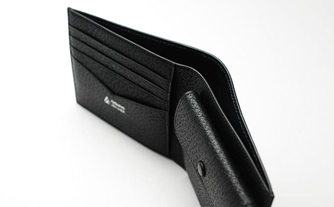 【GOMYO　LEATHER】猪革　手縫い二つ折り財布（黒） ファッション小物 