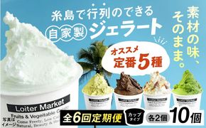 ジェラート アイス 【全6回定期便】ジェラート カップ 10個セット：おすすめ5種類×各2個( ピスタチオ 塩 抹茶 ビターチョコ キャラメル ) 糸島市 / LoiterMarket ロイターマーケット [AGD018]  アイスクリーム