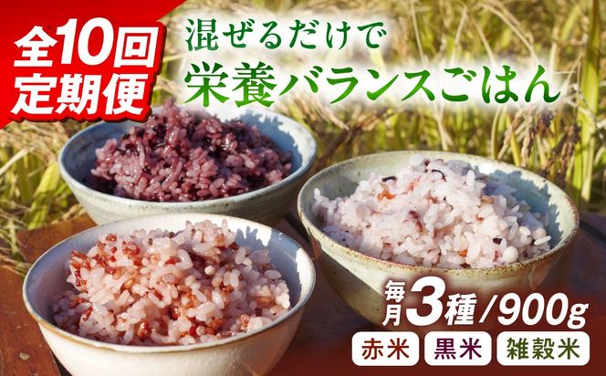 全10回 定期便 （月1回） 赤米 ・ 黒米 ・ 雑穀米 健康 ごはんの お米セット 二丈赤米産直センター [ABB019] 雑穀 国産 米 黒米 赤米 栄養満点 もち もち黒米 古代米 定期便