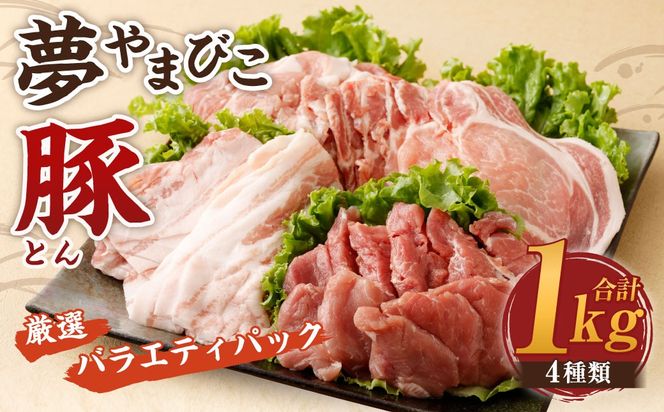 幸田町産「夢やまびこ豚」厳選 バラエティパック 4種類 1kg (ロース・バラ・ヒレ・小間切れ)  肉 お肉 豚肉