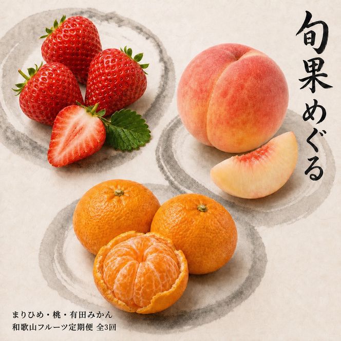 【2・7・12月 全3回】紀州和歌山産旬のフルーツセット（いちご・桃・有田みかん）定期便 【魚鶴】【UT70】 303446_XF91139