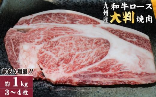 [訳あり増量!]九州産和牛ロース大判焼肉1kg(国産 牛肉 黒毛和牛 焼肉 BBQ 訳あり 真空パック 冷凍)