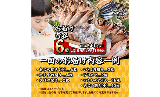 ＜定期便・全6回 (隔月)＞訳あり 干物大満足BOX (240尾以上)定期便 簡単 調理 干物 あじ かます さば いわし みりん干し 丸干し 開き 魚 海鮮 冷凍 詰め合わせ セット 大分県 佐伯市【AQ90】【やまろ渡邉】