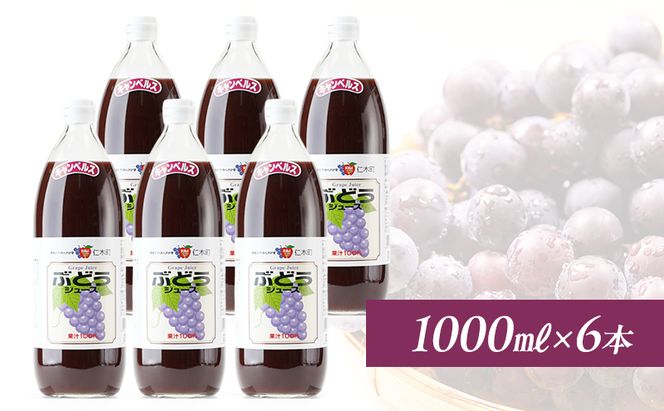 北海道仁木産ぶどうジュース（品種：キャンベルス）：1000ml×6本 果汁飲料 野菜飲料 ブドウ ぶどう ジュース[JA新おたる] 