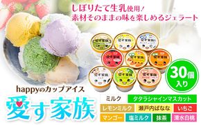 愛す家族 カップアイス 30個入り 選べるフレーバー 笠岡ジェラート 工房ハッピーのカップアイス ハッピー＆甲和株式会社 ジェラート アイス ミルク たたらシャインマスカット 清水白桃 いちご  瀬戸内バナナ マンゴー 岡山県 笠岡市---C-05a---