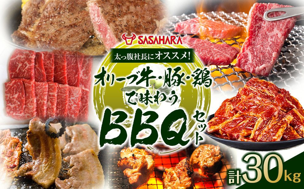 太っ腹社長にオススメ!オリーブ牛・豚・鶏で味わう BBQセット 計30kg 372013
