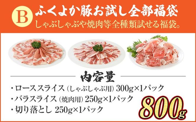 福袋 豚肉 しゃぶしゃぶ 焼肉 切り落とし【B】ふくよか豚 お試し全部セット ロース バラ 小分け ブタ肉 ぶた肉 冷凍 福岡県 福岡 九州 グルメ お取り寄せ