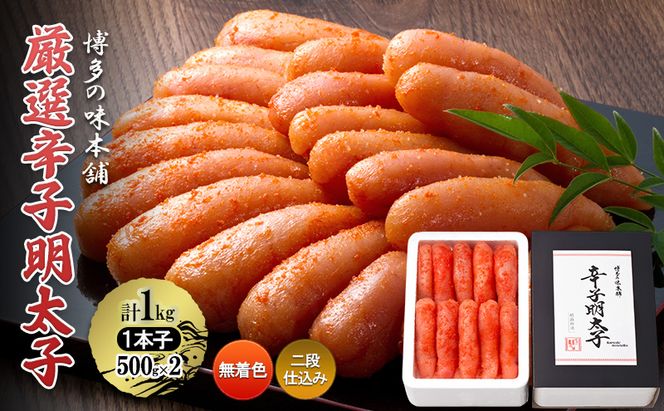 厳選 辛子明太子 計1kg (1本子)＜無着色・二段仕込み＞ 贈答用 化粧箱入り 明太子 めんたいこ