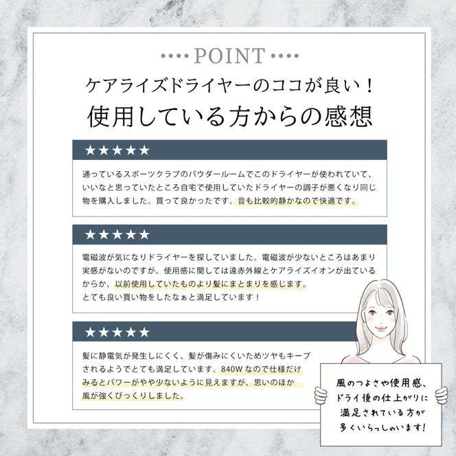 ドライヤー ケアライズ ヘアドライヤー ホワイト 【 TF-1208 】 速乾 節電 美容 家電 ダメージ 軽減 温風 冷風 髪 ヘアケア 頭皮ケア 遠赤外線 ケアライズイオン プロ仕様 静岡県 藤枝市