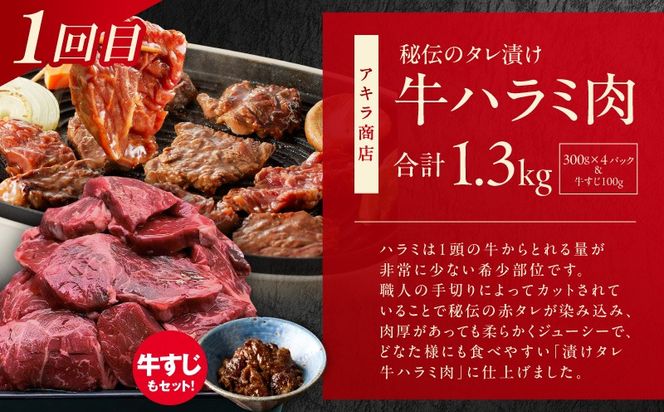 099Z640 1位獲得の肉 定期便 全3回 総量 3.8kg【牛肉 焼肉 牛タン ハラミ 牛ヒレ お肉 福袋 訳あり サイズ不揃い 毎月配送コース】