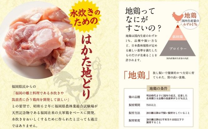 水炊き セット 3～4人前 福岡 限定！はかた地どり 鶏 肉 とり肉 鳥肉 鶏肉 鍋 なべ スープ付き ポン酢 コラーゲン 地鶏 冷凍 贈答品 送料無料 配送不可：離島 