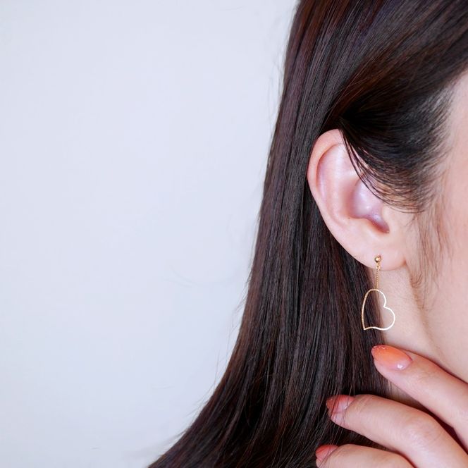 K18 YG イエローゴールド 揺れる ハート 地金 ピアス 保証書付 NO-1903 K18 SWAD025