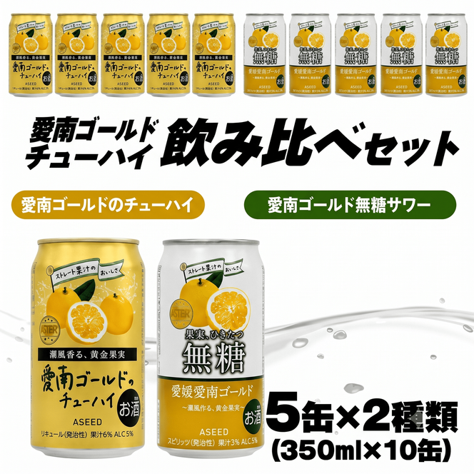 愛南ゴールド無糖サワーと愛南ゴールドのチューハイ 飲み比べセット 350ml×10本 父の日 チューハイ 詰め合わせ 柑橘 酒 アルコール 無糖 酎ハイ クラフトサワー 河内晩柑 果実 フルーツ 愛南ゴールド アシード アスター 缶 愛媛県 愛南町 Yショップ西海