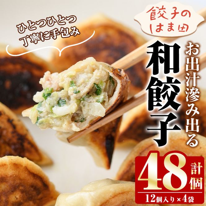 ＼テレビで紹介されました！／お出汁滲み出る和餃子(計48個・12個入り×4袋) 餃子 生餃子 ギョウザ ぎょうざ ギョーザ セット 詰め合わせ おかず お惣菜 冷凍 和風 水餃子【餃子のはま田】akn096-01