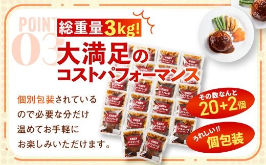 直火焼 デミグラスソース ハンバーグ 22個セット 計3kg超え ｜ ハンバーグ 温めるだけ デミグラス 日本ハム 冷凍 個包装小分け 簡単調理 湯煎 湯せん レトルト 惣菜 おかず 弁当 牛肉 豚肉 鶏肉 玉ねぎ ギフト 大容量 はんばーぐ ※2026年4月中旬頃より順次発送予定