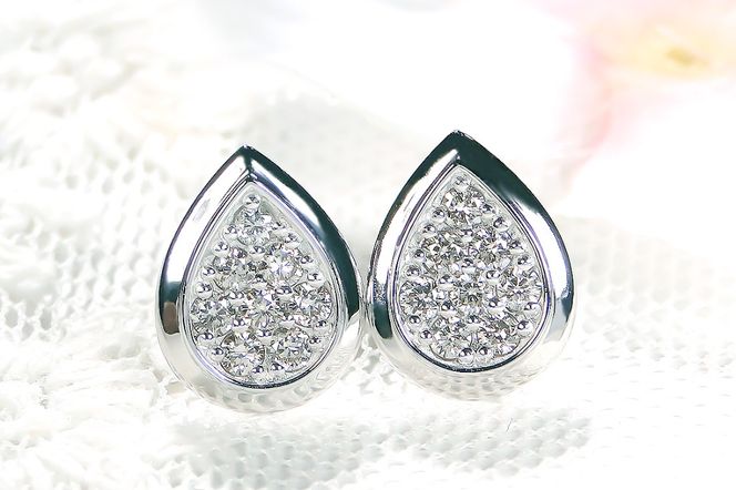 Pt900【0.32ct】ティアドロップ パヴェ ダイヤモンド ピアス CSP00071 SWAV087-a