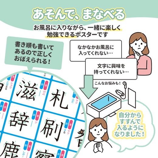 【小学4年生の漢字表ポスター】マグネットシート製 お風呂ポスター 40cm×57cm