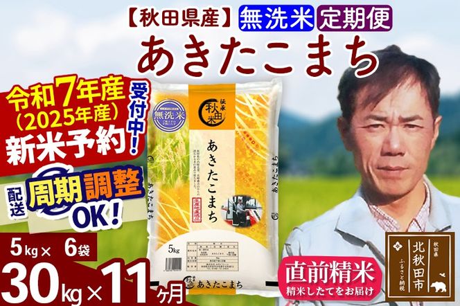 ※令和7年産 新米予約※《定期便11ヶ月》秋田県産 あきたこまち 30kg【無洗米】(5kg小分け袋) 2025年産 お届け周期調整可能 隔月に調整OK お米 みそらファーム|msrf-32311