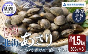 【4月～6月発送】あさり 北海道 厚岸産 北海あさり 1.5kg (500g×3パック) 砂出し済み アサリ 魚介 貝 海鮮