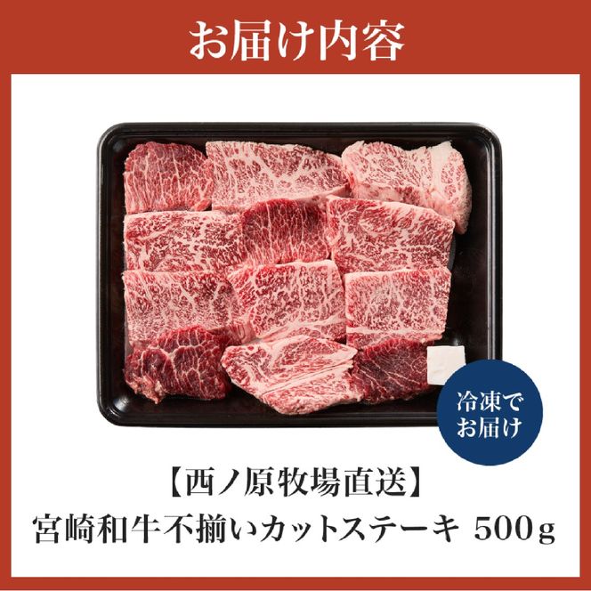 【生産者まかない用特別提供品】特別提供・宮崎和牛不揃いカットステーキ 500g（国産 牛肉 国産牛 和牛 黒毛和牛 赤身 不揃い ステーキ 焼肉）