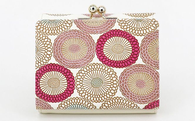 【文庫屋大関】三つ折りミニ財布　笠菊（桃花）【皮革工芸品】 ファッション 小物 民芸品 お札 カード 小銭 手のひらサイズ コンパクト 厄除け 牛革 手作り 大人可愛い 