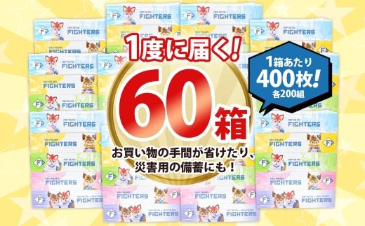 【CF】北海道日本ハムファイターズ ボックスティッシュ 12パック 60箱 【納期:1～2ヵ月】 まとめ買い ティッシュ リサイクル 長持 防災 常備品 日用雑貨 消耗品 生活必需品 備蓄 ペーパー 紙 北海道 倶知安町 日用品 