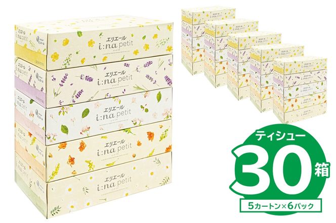 【ハーフサイズ】エリエール i:na（イーナ）petitティシュー 　150W5P×6パック ボックス ティッシュ ペーパー ボックス ティッシュ 箱ティッシュ 【0095-030】