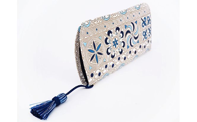 【文庫屋大関】メガネケース　錦紗＜青＞【皮革工芸品】 ファッション小物 民芸品 