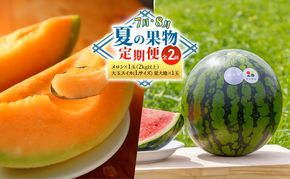 【7・8月 夏の果物 定期便 全2回】2026年夏発送 メロン×1玉 約2kg 大玉スイカ(Lサイズ) 夏大地×1玉 北海道 富良野産 すいか 西瓜 メロン 夏 フルーツ ふらの 甘い 糖度 大玉 ギフト (畠山農園）