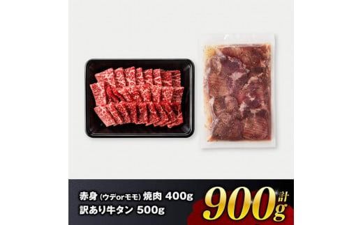 ※発送時期が選べる※宮崎牛赤身焼肉＆塩だれ牛タン　計900g 【 肉 宮崎牛 赤身 牛肉 牛たん たん 厚切り 塩ダレ 塩だれ タン 味付き BBQ 焼肉 焼き肉 焼くだけ おかず 簡単調理 】[E11147]