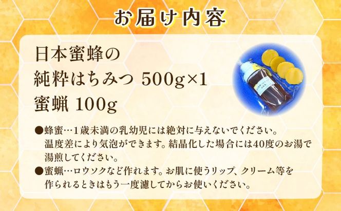 日本蜜蜂の純粋はちみつ 日本蜜蜂の純粋はちみつ 500g×1 蜜蝋100g付