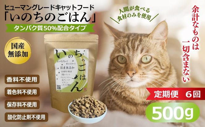 099Z639 【定期便】国産無添加 キャットフード 500g×全6回 「いのちのごはん」タンパク質 50％配合タイプ【猫 ねこ ペットフード チキン 手作り ヒューマングレード 国産】