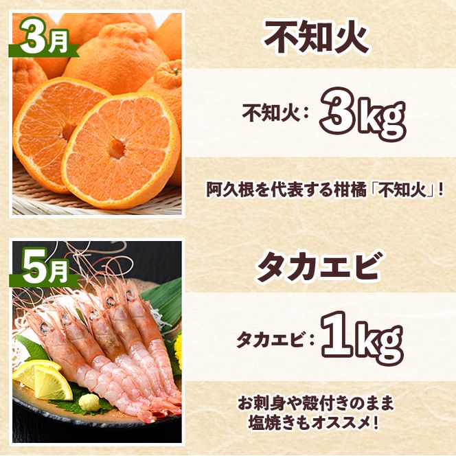 ＜定期便・全6回(奇数月)＞阿久根市の山の幸・海の幸(ぼんたん・不知火・タカエビ・メロン・伊勢海老など)国産 柑橘 みかん フルーツ 果物 魚介 頒布会【松永青果】akn053-37