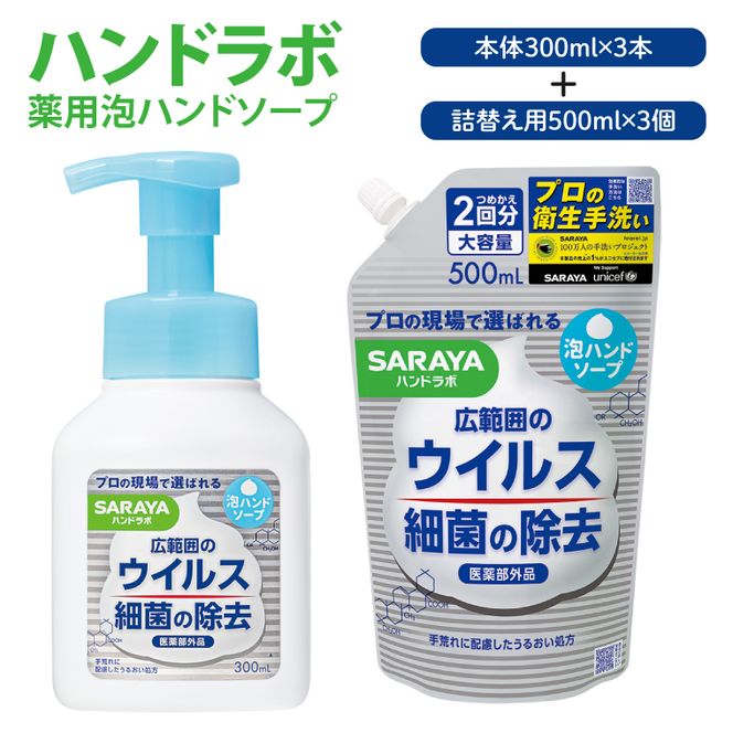 ハンドラボ 薬用泡ハンドソープ 詰合せ【医薬部外品】【手洗い 手あらい てあらい 泡 ハンドソープ 石鹸 せっけん 石けん 清潔 洗浄 殺菌 手指消毒 ストック 詰め替え】(CL244-S-H6)