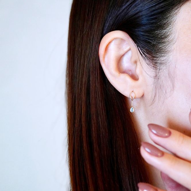 K10YG(10金) イエローゴールド 揺れる ブルートパーズ アンティーク ピアス 保証書付 2274 242-049-d