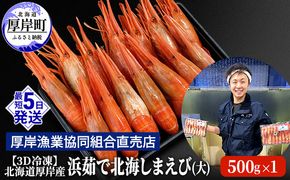 えび 3D冷凍 北海道 厚岸産 浜茹で 北海しまえび 大サイズ 500g (25尾前後) 海老 エビ 