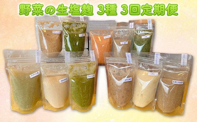 【塩麹3種×1ヶ月おき計3回お届け 定期便】サニーサイドアップカフェ 野菜の生塩麹 3種（ソフリット＋ヤヤン昆布と鰹節＋季節セレクト） 調味料 発酵食品 万能調味料 抗酸化作用 整腸作用 