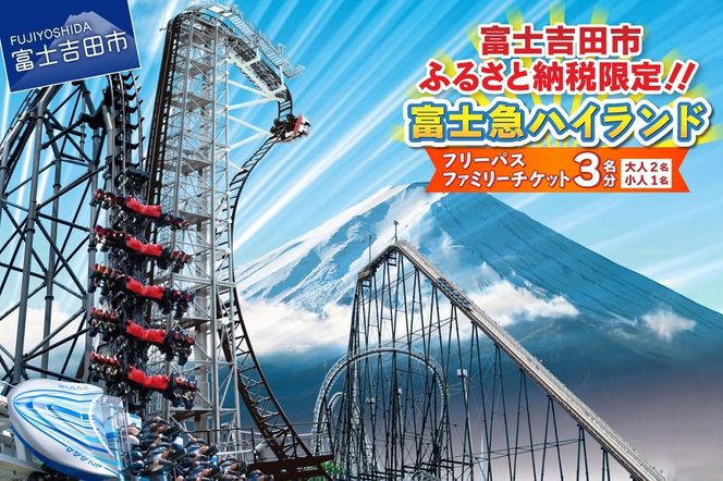 富士吉田市ふるさと納税限定　富士急ハイランドワンデイパス　ファミリーチケット3名（大人2名・小人1名） 招待券 優待券 遊園地 山梨 富士吉田