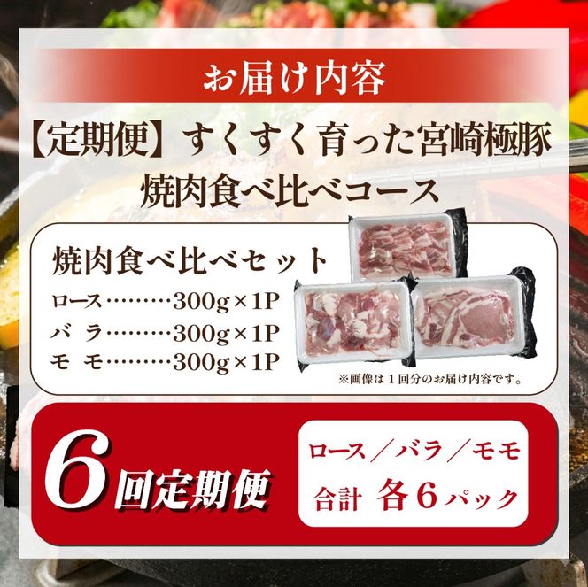 【定期便・産地直送・鮮度密封真空小分け】契約農場ですくすく育った宮崎極豚焼肉食べ比べコース 6回