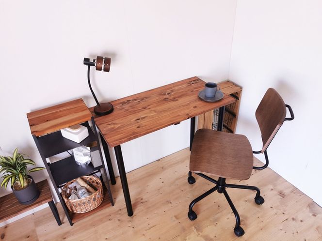 無垢材のデスク 約W90cm×D45cm ブラウン｜組立 簡単 工具不要 リビング 子供部屋 テーブル 家具 インテリア シェルフ [2501]