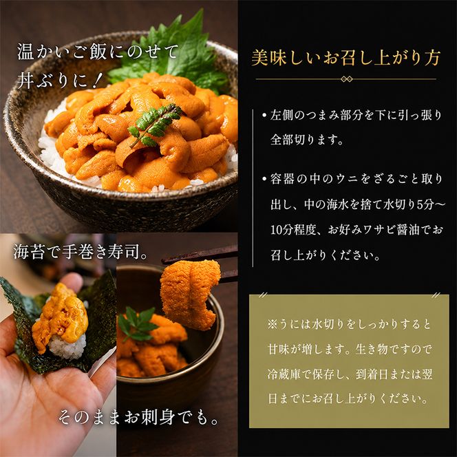 【礼文島リボンプロジェクト】北海道 礼文島産 ミョウバン不使用 塩水ウニ エゾバフンウニ 100g×2パック(ピンバッジ付)［野崎水産］【 うに ウニ 雲丹 生うに 塩水うに バフンウニ 自然保護 寄付 海鮮 】