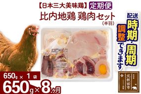 《定期便8ヶ月》 比内地鶏 鶏肉セット（半羽） 650g（650g×1袋）×8回 計5.2kg 時期選べる お届け周期調整可能 8か月 8ヵ月 8カ月 8ケ月 5.2キロ 国産 冷凍 鶏肉 鳥肉 とり肉|jaat-031608