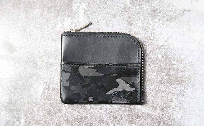 型押しカモフラレザーのL字ミニウォレット ファッション 小物 財布 迷彩 コインケース L字型 小銭 お札 カード 手作り 日本製 皮 