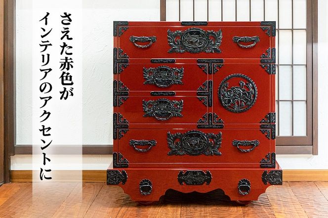 仙台箪笥 中型車箪笥 朱色漆塗り KEB-18 （お申込書返送後3ヶ月～8ヶ月以内でお届け） 欅産業 たんす 家具 収納 インテリア|06_kyk-340201