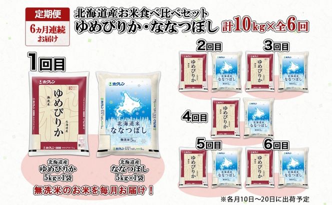 定期便 6ヵ月連続6回 北海道産 ゆめぴりか ななつぼし 食べ比べ セット 無洗米 5kg 各1袋 計10kg 米 特A 白米 お取り寄せ ごはん ブランド米 ようてい農業協同組合 ホクレン 送料無料 北海道 倶知安町 お米 加工食品 惣菜 