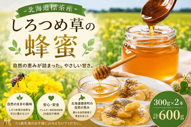 ＜北海道標茶産＞しろつめ草の蜂蜜　300g×2本　計600g【 はちみつ しろつめ草 蜂蜜 天然 甘味料 国産 標茶町 北海道 】 016641_AE001