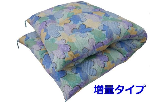 硬めの寝心地 インド綿100％ 手作り綿わた敷きふとんシングルロング　増量タイプ　側生地：ブルー mrst0001-2